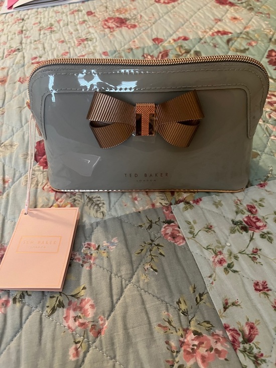 Ted Baker Accessories - Ted Baker Grey Patent Cosmetic Pouch with Rose Gold Bow